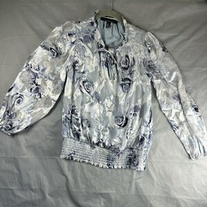 White House Black Market Blue Floral Blouse size S